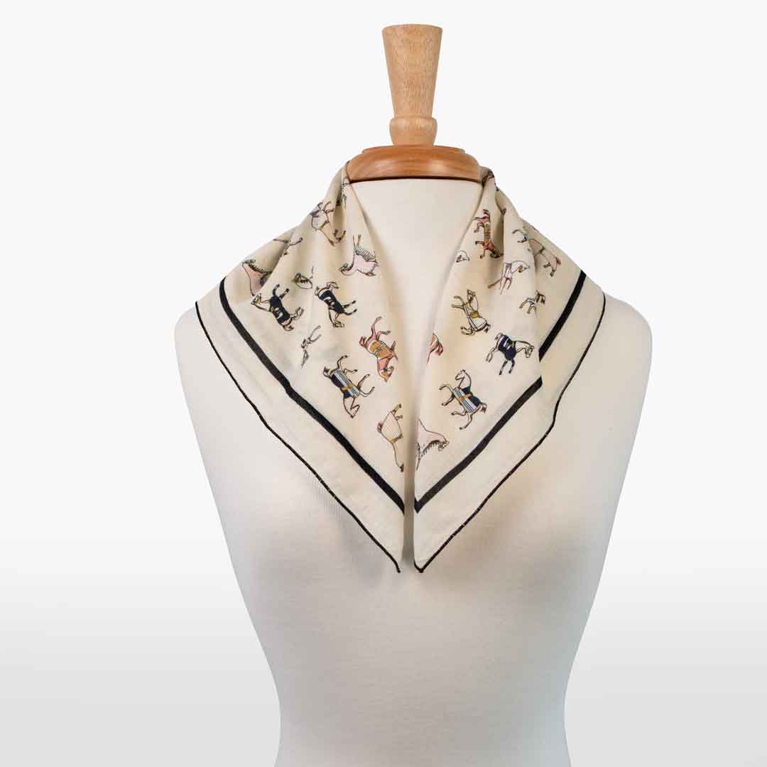 Hunt Club - Stylized Equestrian Pattern in Ivory Fine Cotton Scarf