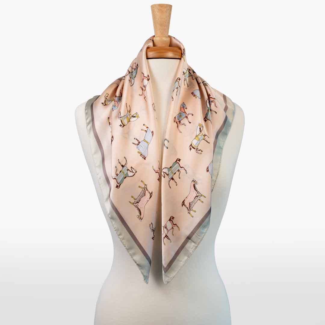 Hunt Club - Stylized Equestrian Scarf in Ivory and Dusty Pink