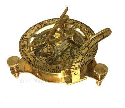 Heirloom Brass Sundial Compass – Solid Brass Nautical Compass with Adjustable Sundial