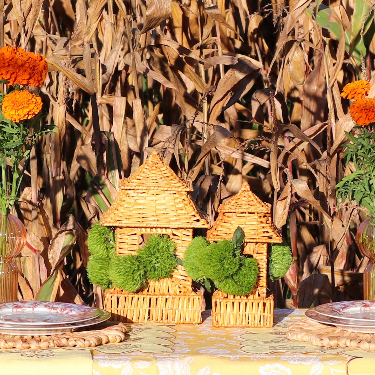10 (+1 Free Bonus) Small Natural Rattan Pagoda Lanterns - Handmade