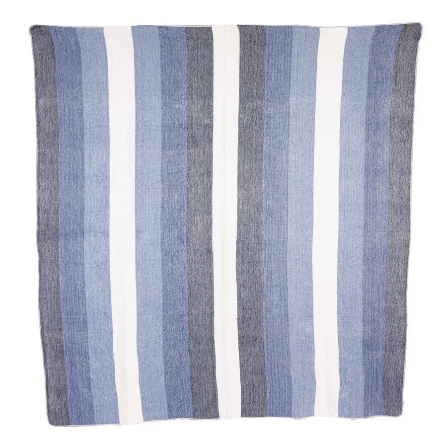 The Harbor House Collection | Newport Handwoven Alpaca Throw – Denim Blue, Slate & Cream