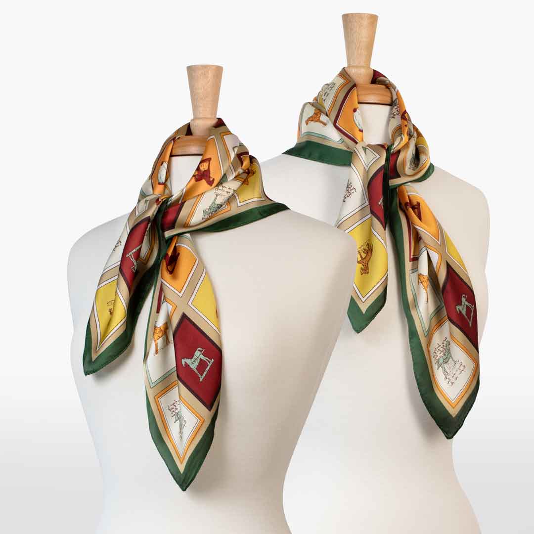 Pony Club - Stylized Equestrian Scarf in Hunter Green, Wine & Amber