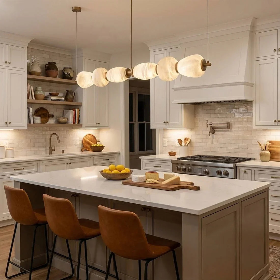 Organic Alabaster Stone Linear Chandelier