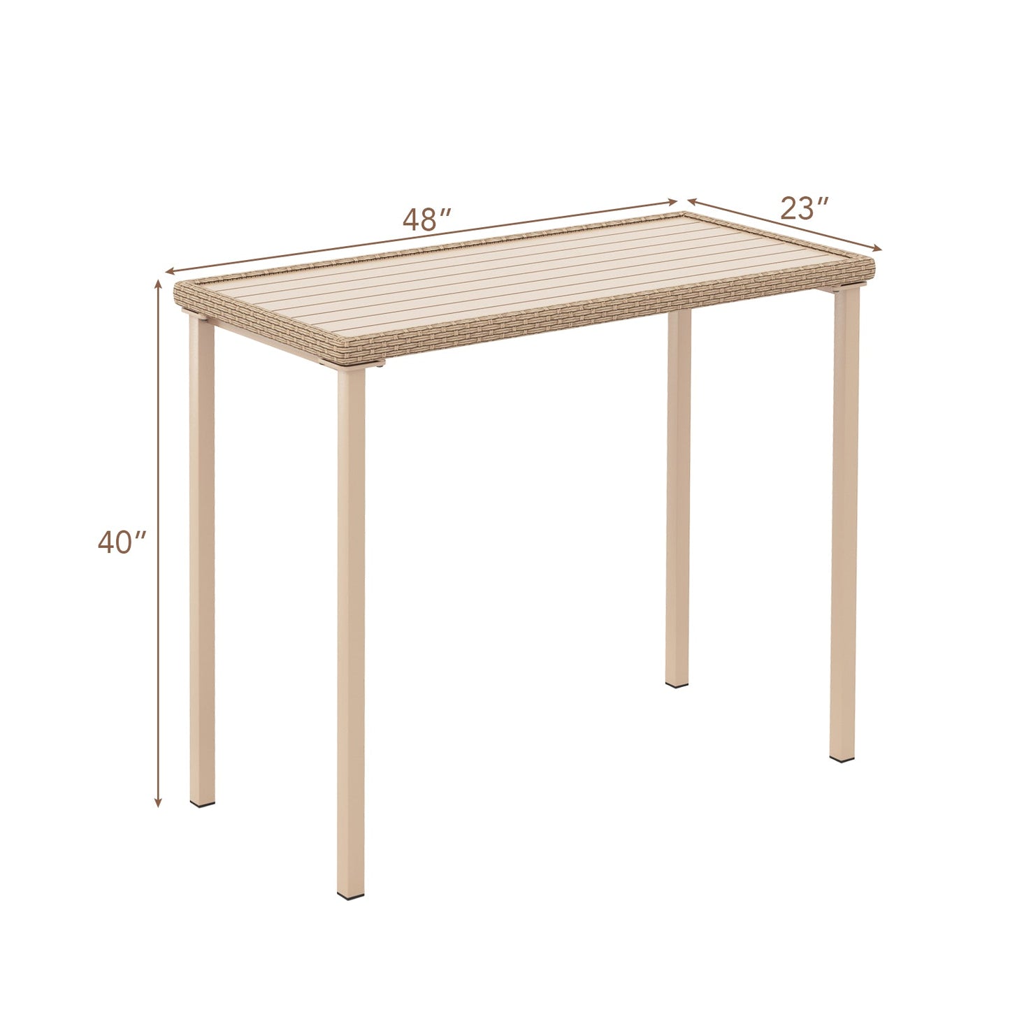 Outdoor Patio Bar Table Heavy Duty Rectangle Metal Frame-Brown