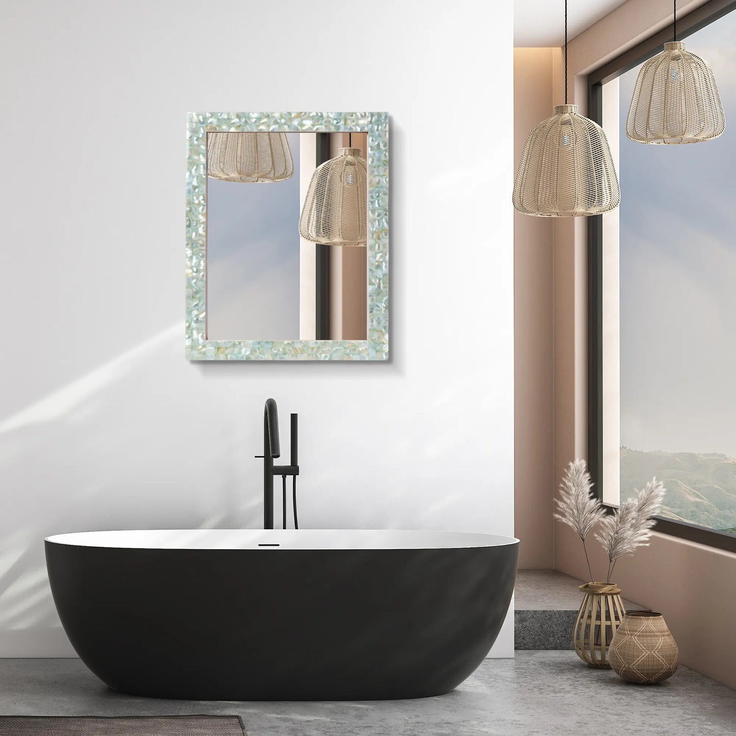 Mother of Pearl Mirror Frame with Mirror, Green, 18" x 24" (Made-to-Order)