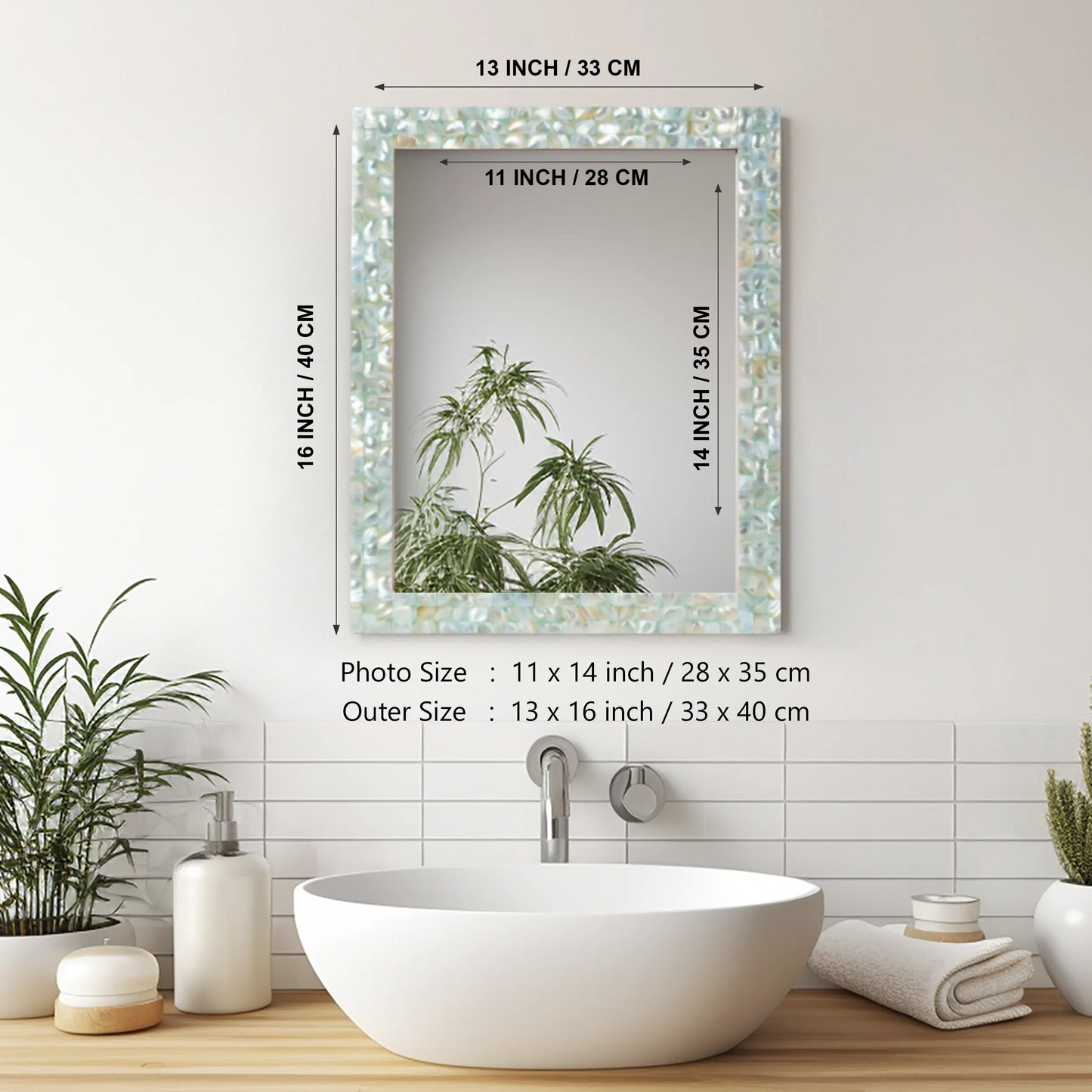 Mother of Pearl Mirror Frame with Mirror, Green, 18" x 24" (Made-to-Order)