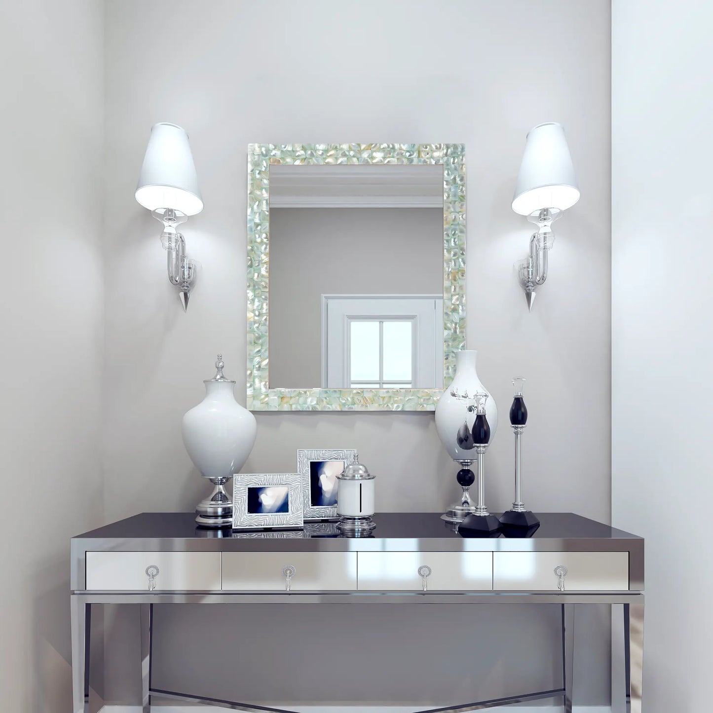 Mother of Pearl Mirror Frame with Mirror, Green, 18" x 24" (Made-to-Order)