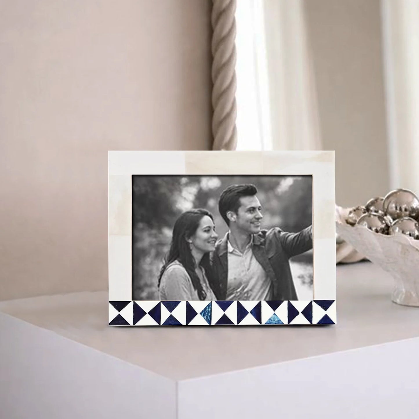 Picture Frame Indigo Mosaic Collection Bone Inlay White & Blue – 4x6 & 5x7"