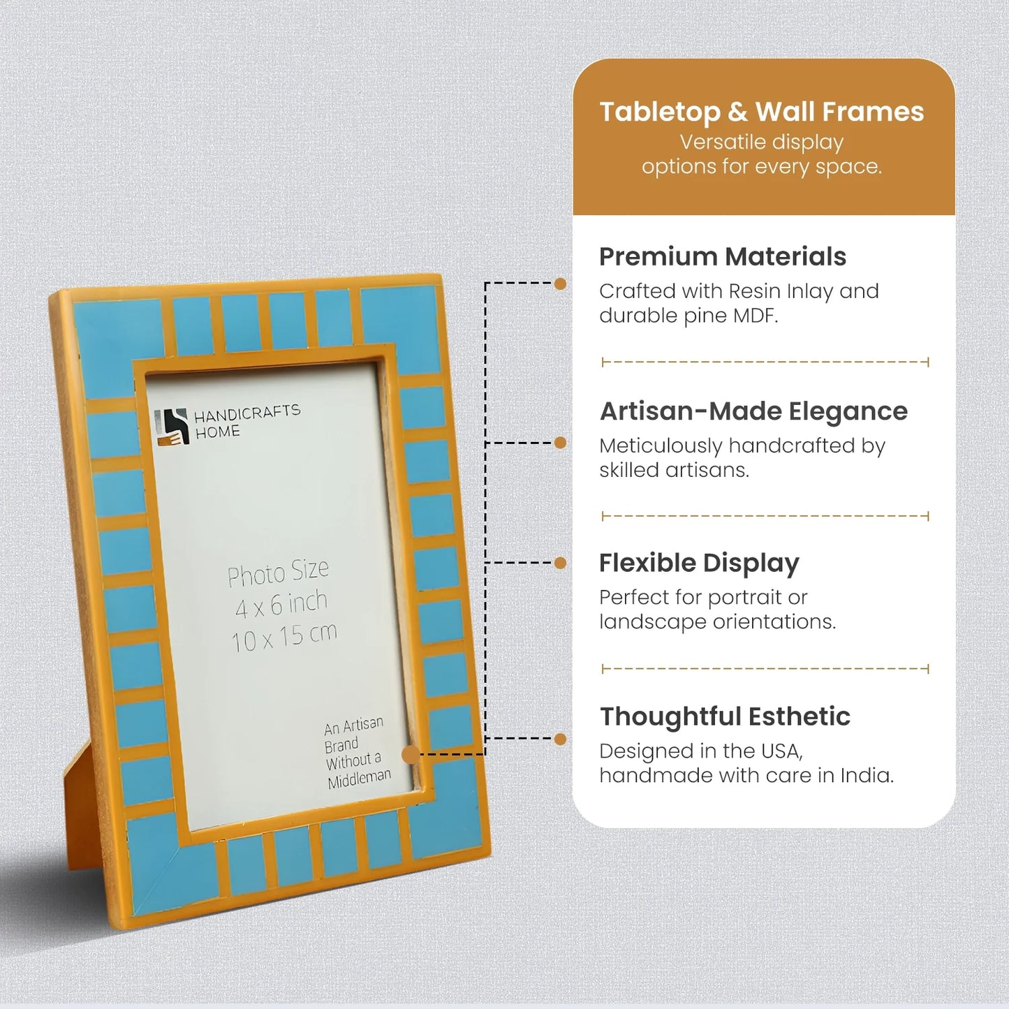 Picture Frame Classic Block Stripe Collection Resin Inlay, Turquoise – 4x6 & 5x7