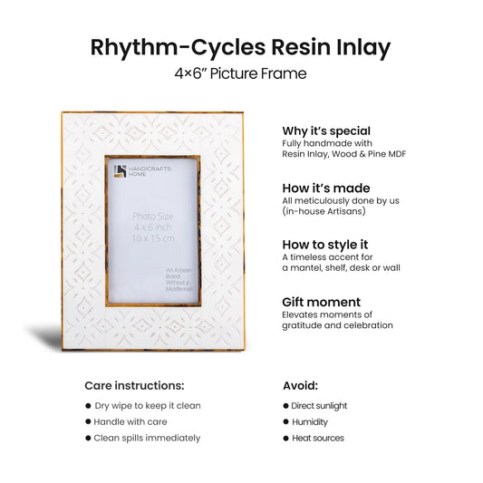 Rhythm Cycles Picture Frame White Resin Inlay 4x6 5x7 8x10