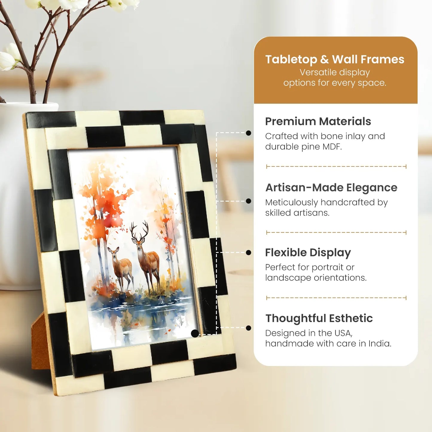 Picture Frame Silhouette Shuffled Collection Bone Inlay Multi-Color – 4x6, 5x7