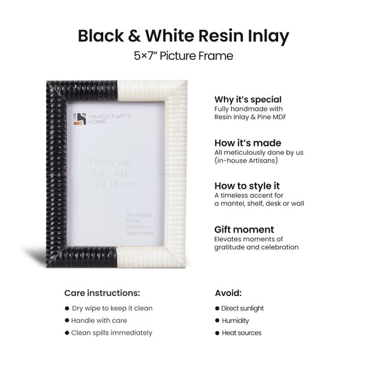 Black White Resin Hand Carved Ridge Picture Frame 4x6 5x7