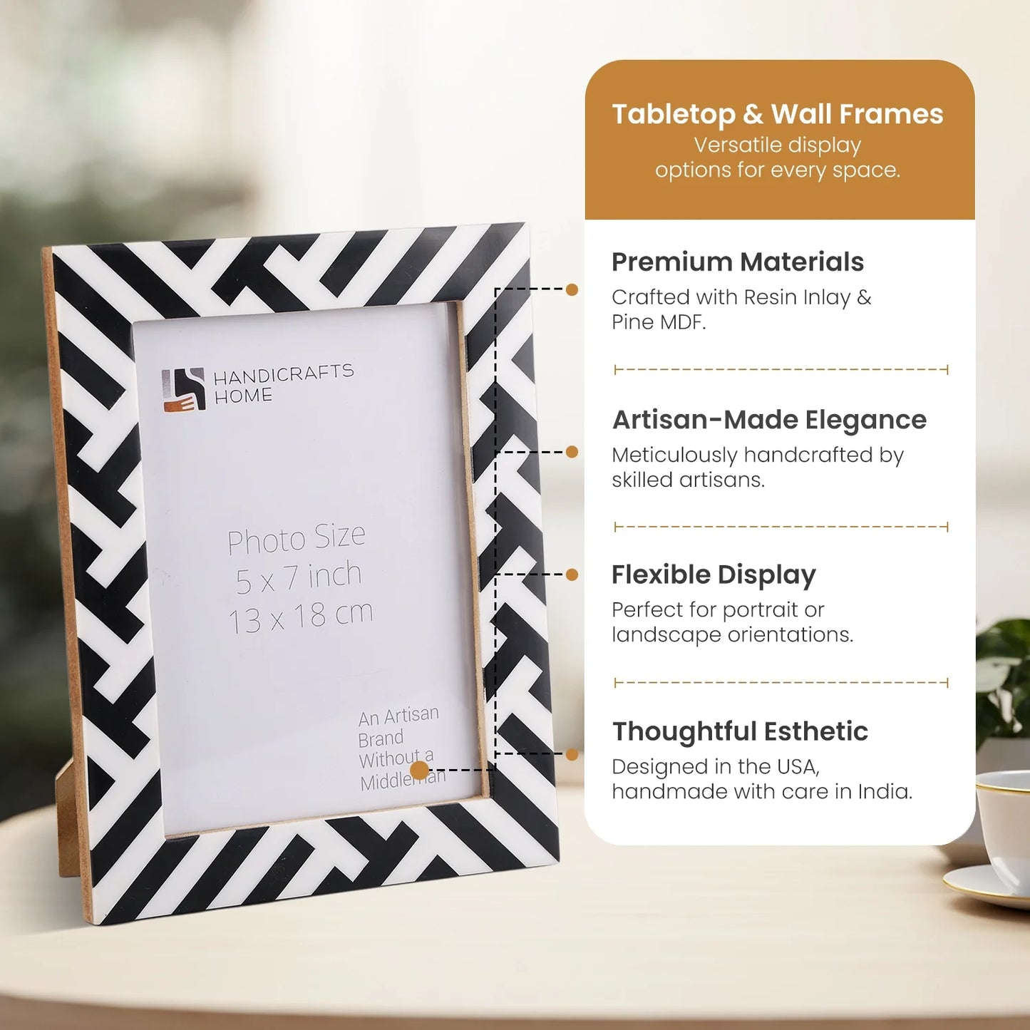 Picture Frame Avant Coco Collection Resin Inlay Black & White – 4x6, 5x7 & 8x10"