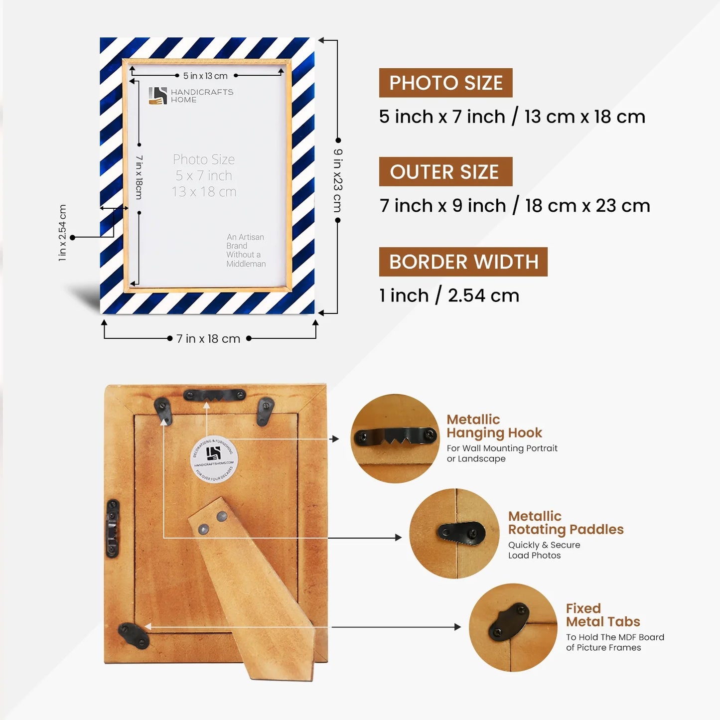 Picture Frame Halo Gondola Collection Resin Inlay & Brass Multi-Color – 4x6, 5x7 & 8x10"