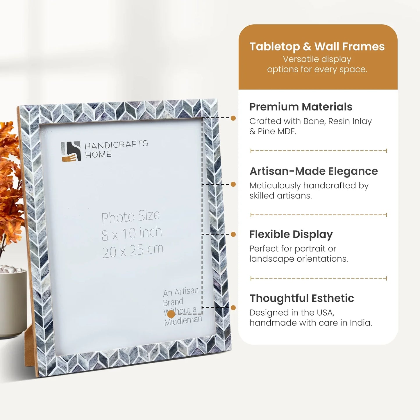 Grey Bone Inlay Picture Frame Arctic Smoke Col. 4x6 5x7 8x10