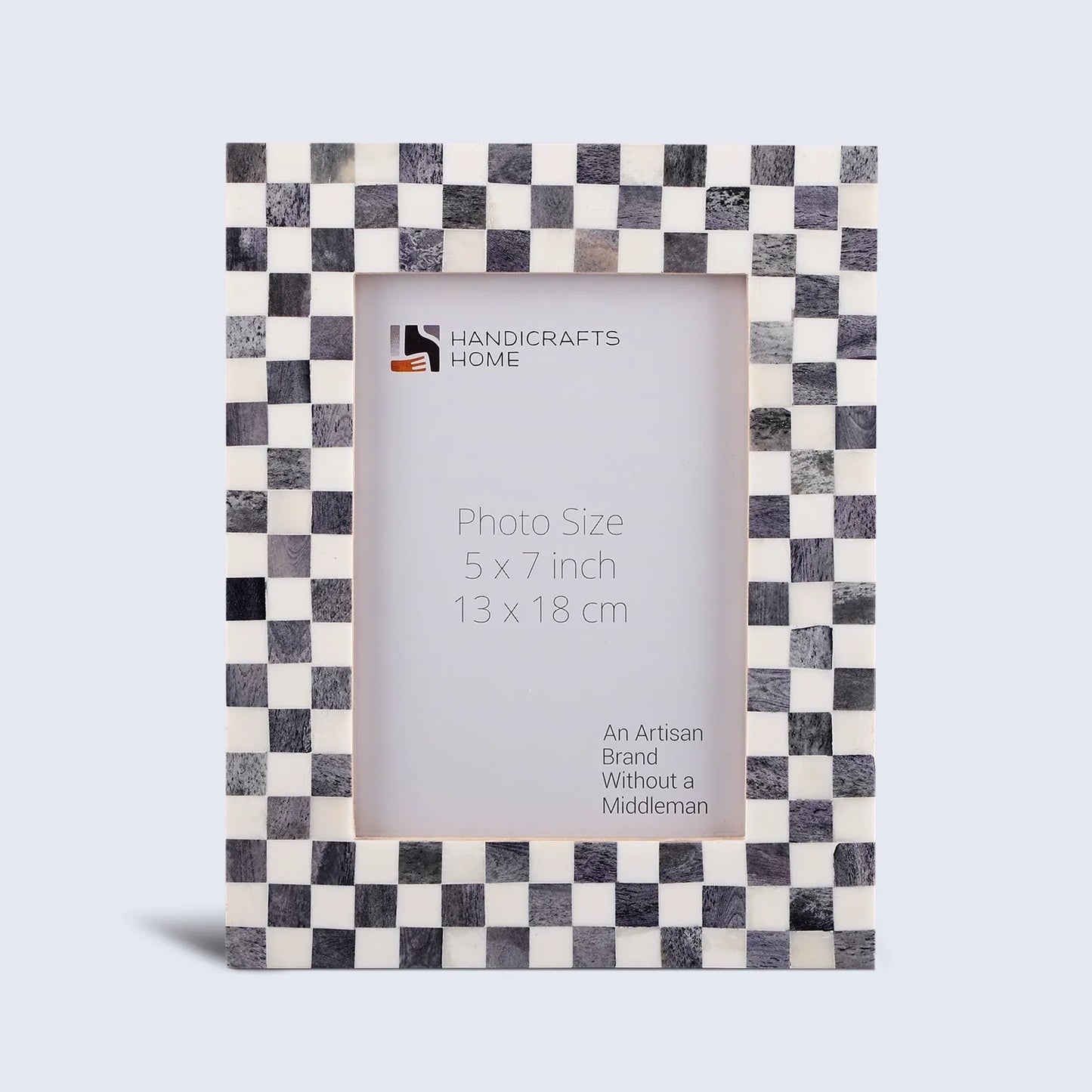 Picture Frame Checkered Pattern Bone Inlay, Grey - White, 4" x 6" & 5" x 7"