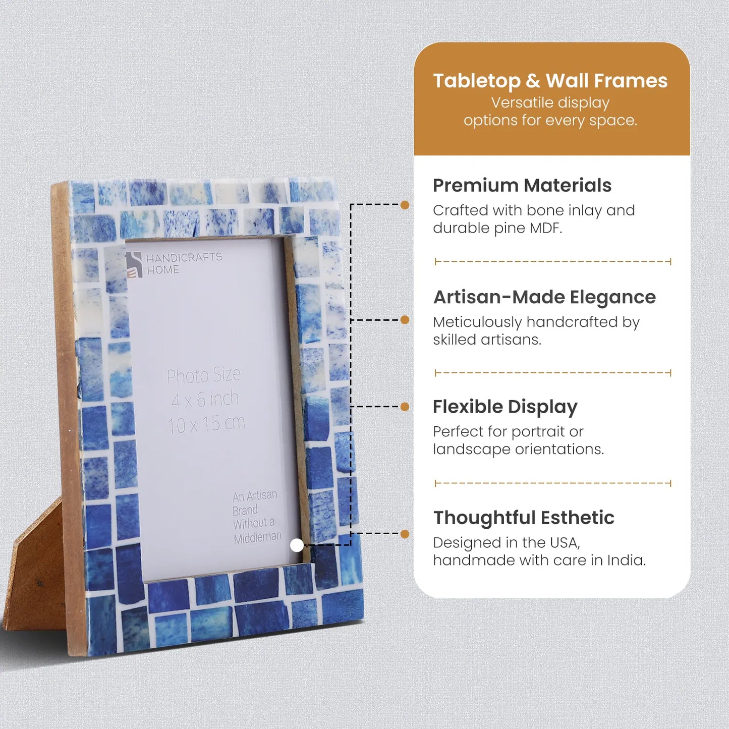 Picture Frame Indigo Mosaic Collection Bone Inlay - Blue, 4x6 & 5x7