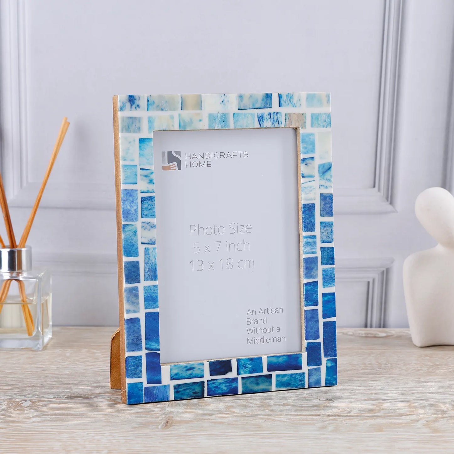 Picture Frame Indigo Mosaic Collection Bone Inlay - Blue, 4x6 & 5x7