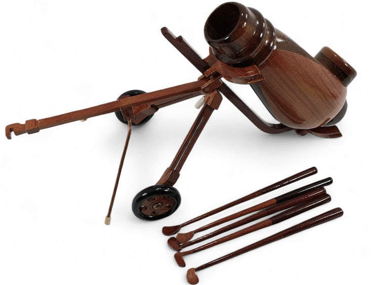 Mahogany Wood Golf Bag and Clubs Caddy Set Desktop Model