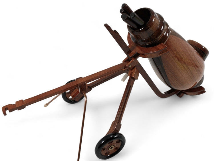 Mahogany Wood Golf Bag and Clubs Caddy Set Desktop Model