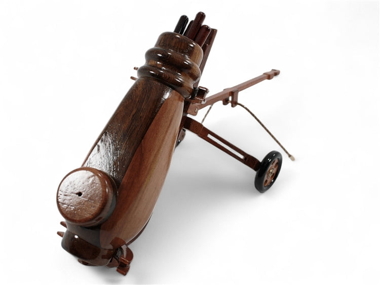 Mahogany Wood Golf Bag and Clubs Caddy Set Desktop Model