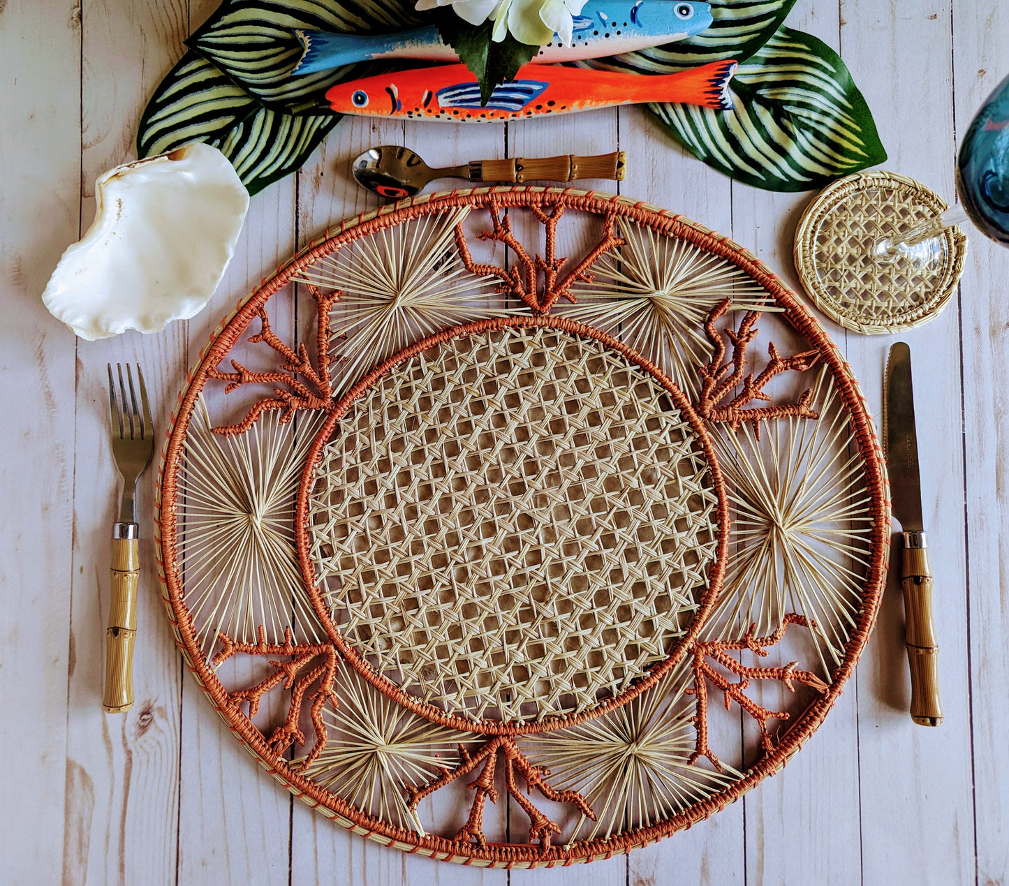 Coral Coastal Handwoven Iraca Placemat