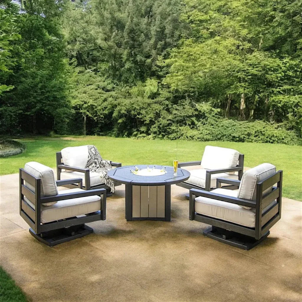Palm Beach Poly Lumber Fire Pit Table Set Club Chairs