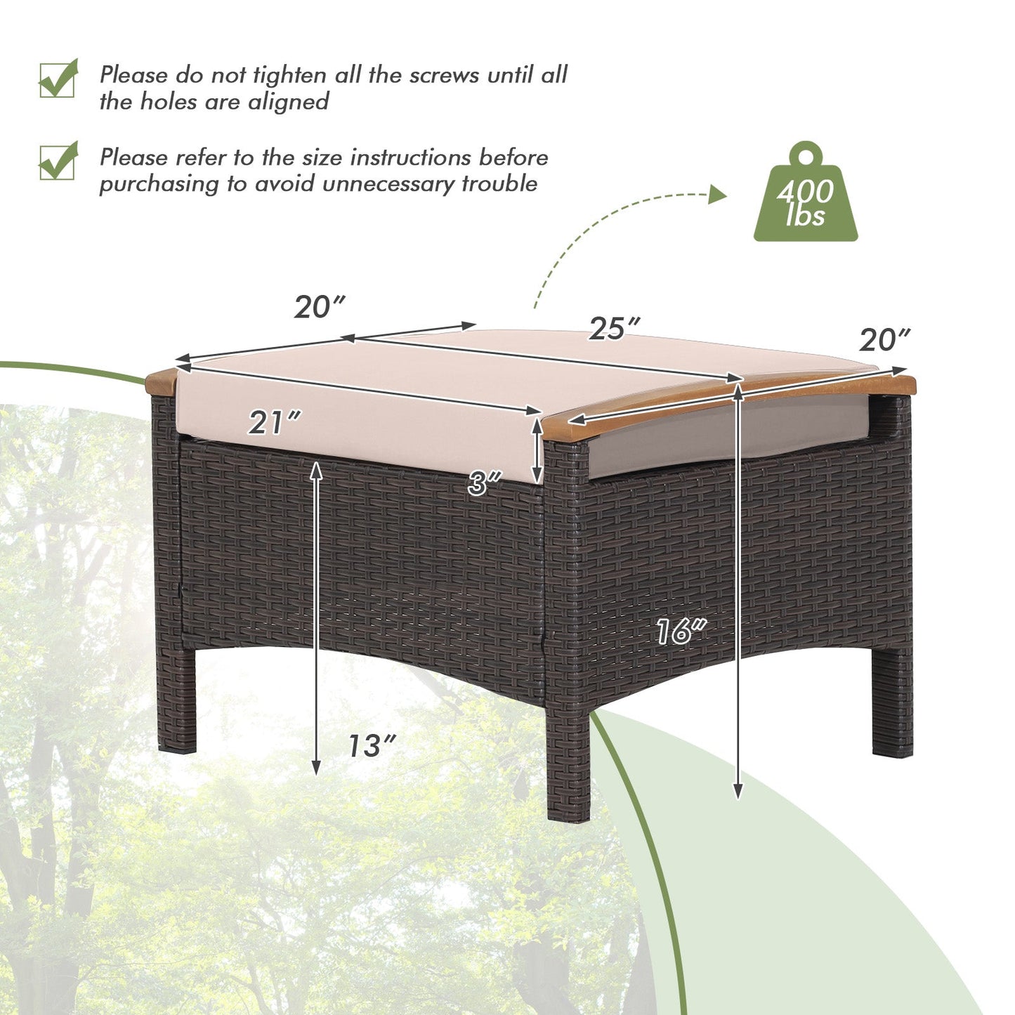 Set of 2 Fade-Resistant Wicker Patio Ottoman