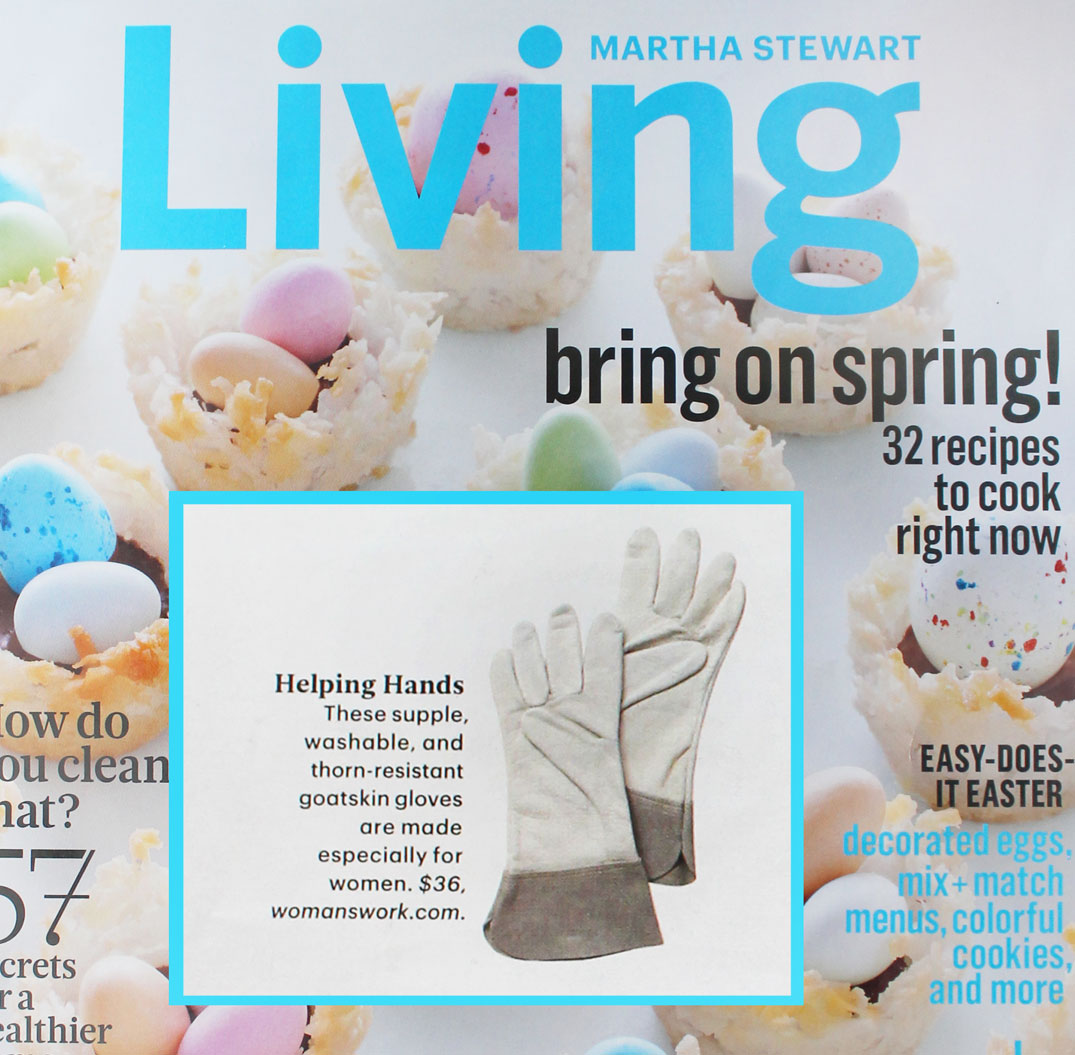 Martha Stewart Living magazine cover with gardening gloves and Easter-themed content