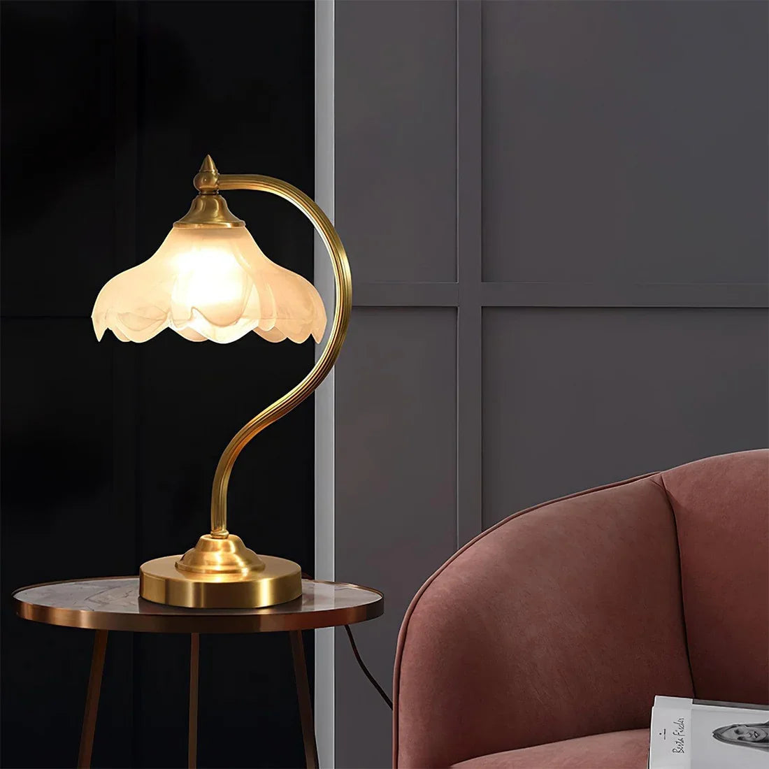 Petal Glow Brass & Glass Table Lamp
