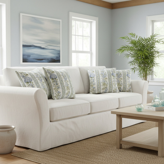 Blue Hydrangea Stripe Pillowcase | Square Decorative Throw Pillow Cover 18"x18"