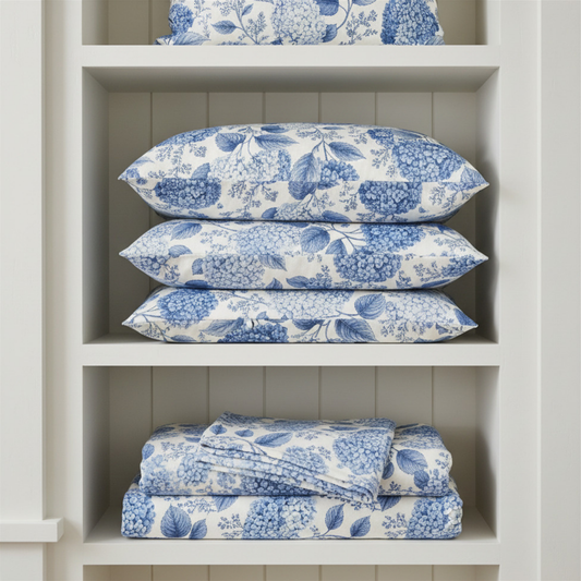 Blue Hydrangea Floral Pillowcase | Square Poly Canvas Throw Pillow Cover 18x18