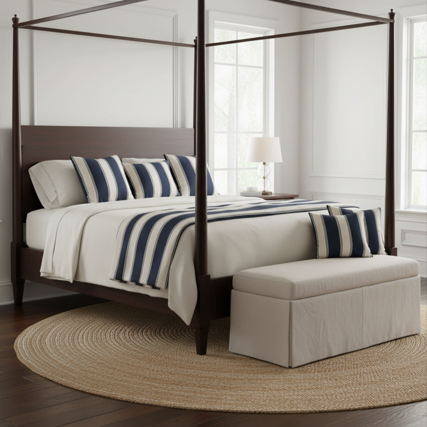 Navy Cream Striped Throw Pillowcase, Square Throw Pillow Cover 18x18 | Coastal Cottage Decor 18"x18"