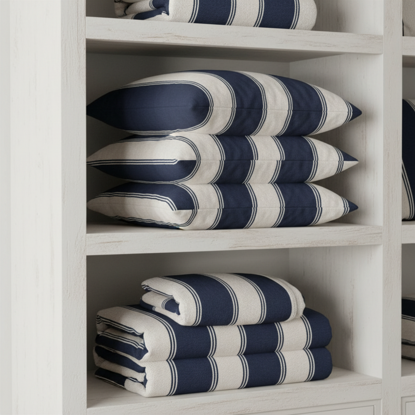 Navy Cream Striped Throw Pillowcase, Square Throw Pillow Cover 18x18 | Coastal Cottage Decor 18"x18"