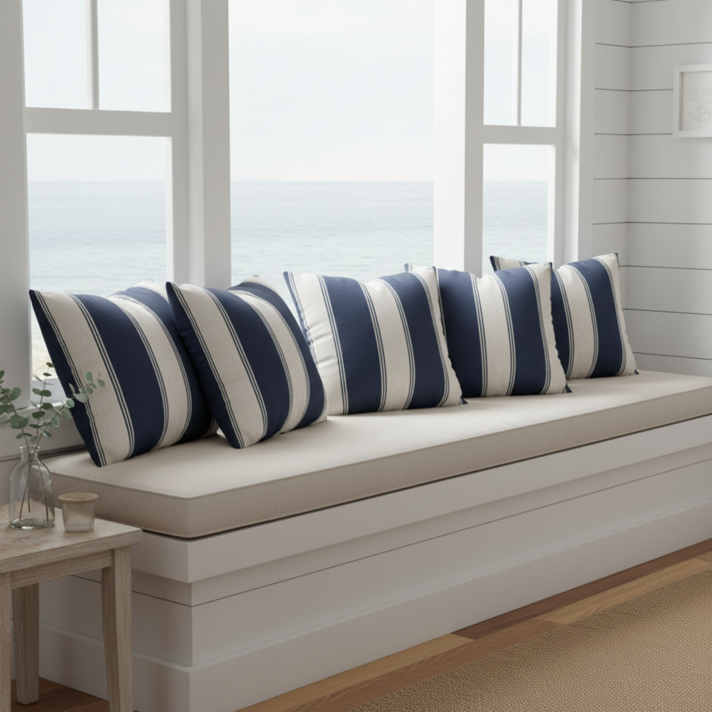 Navy Cream Striped Throw Pillowcase, Square Throw Pillow Cover 18x18 | Coastal Cottage Decor 18"x18"