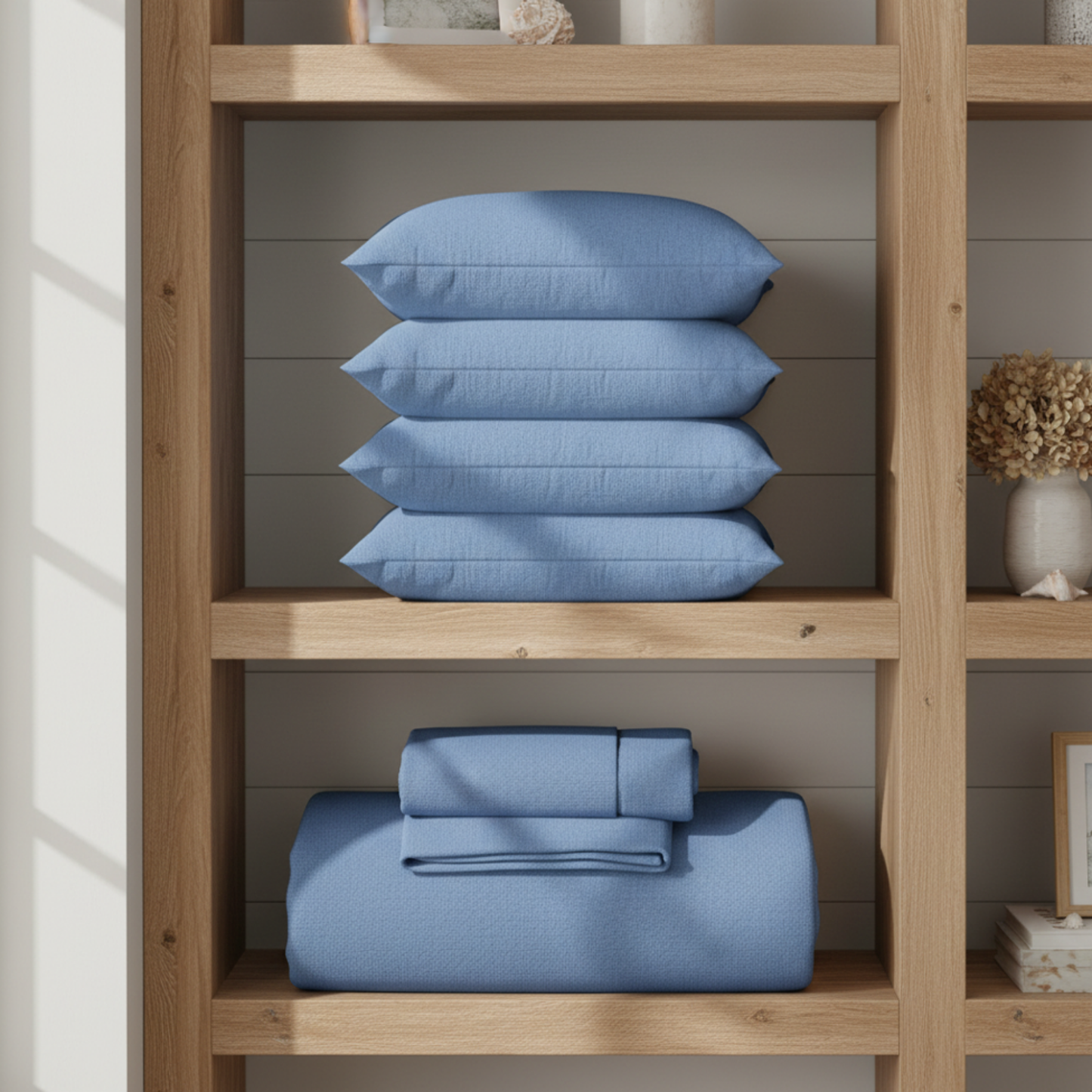 Solid Blue Square Pillowcase | Poly Canvas Throw Pillow Cover 18x18