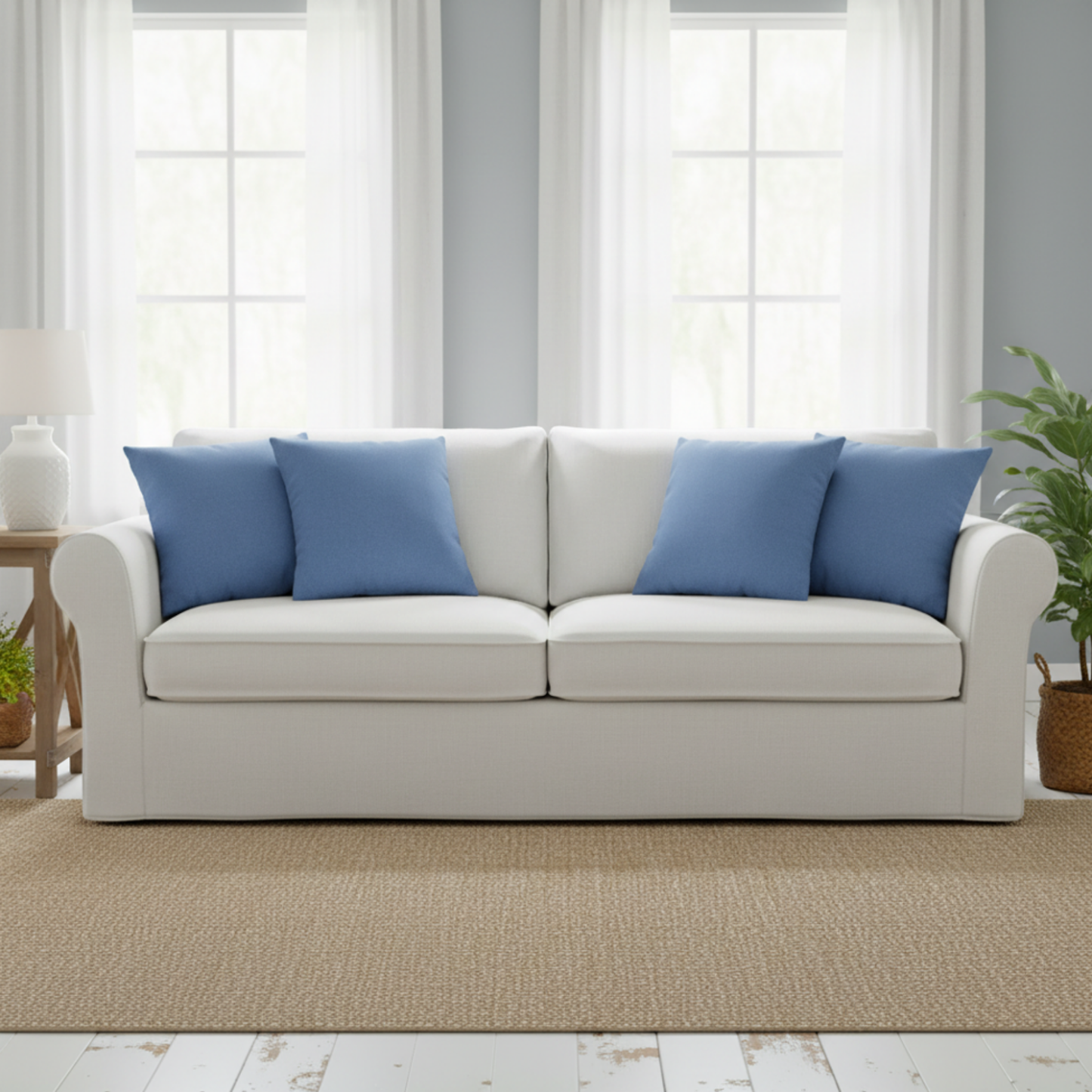 Solid Blue Square Pillowcase | Poly Canvas Throw Pillow Cover 18x18