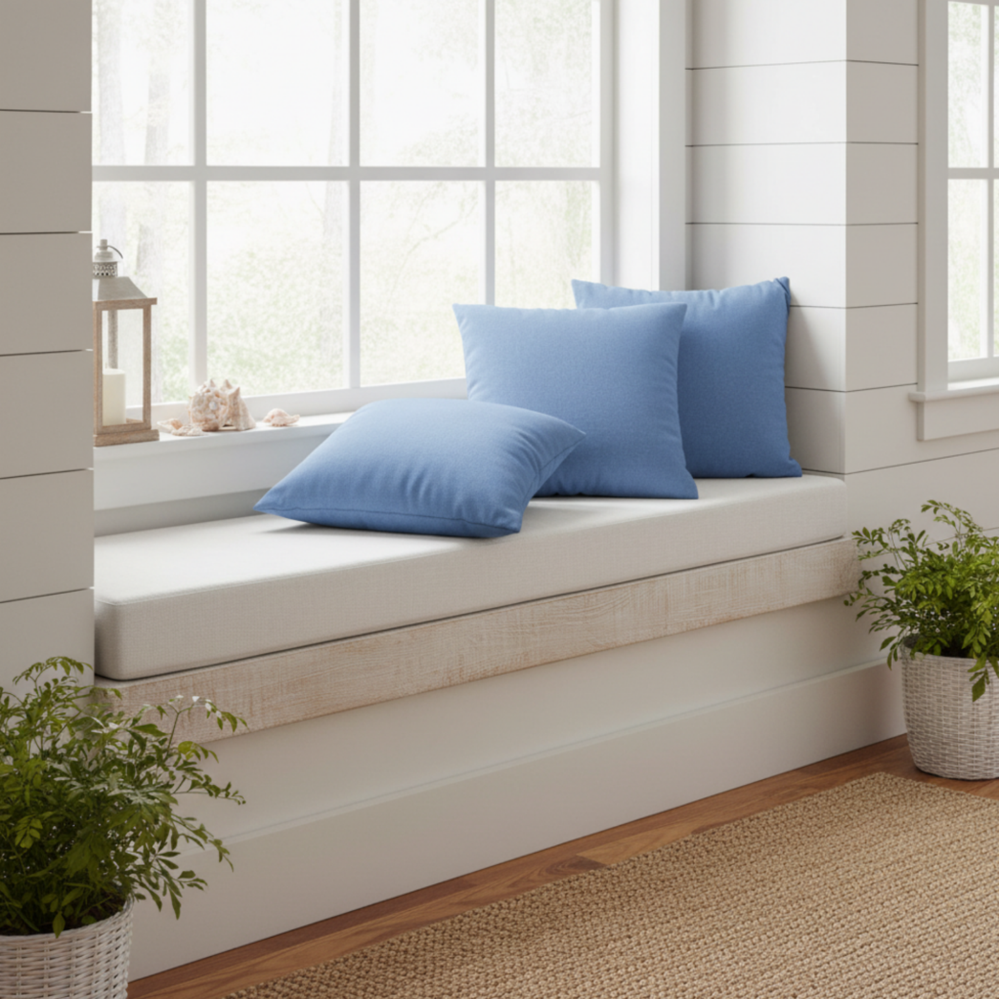 Solid Blue Square Pillowcase | Poly Canvas Throw Pillow Cover 18x18