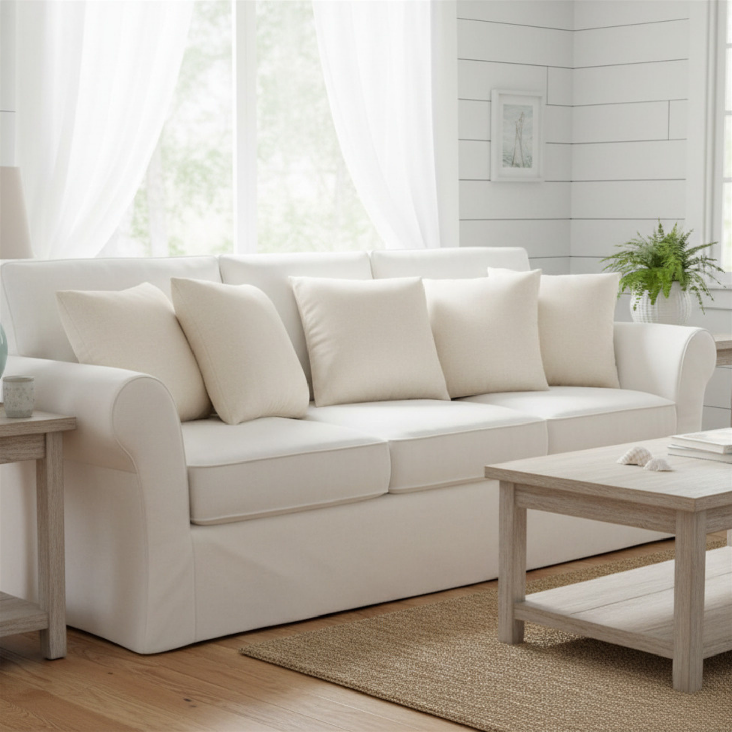 Ivory White Solid Square Pillowcase | Poly Canvas Throw Pillow Cover 18x18, Plain Decorative Layering Accent Cushion Cover