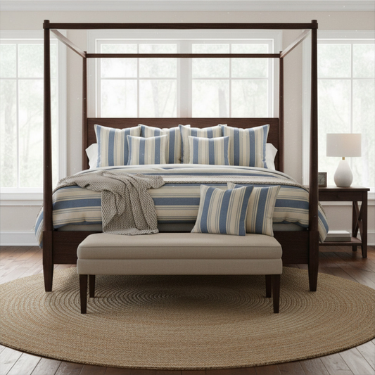 Blue Stripe Coastal Throw Pillowcase | Square Throw Pillow Cover 18x18