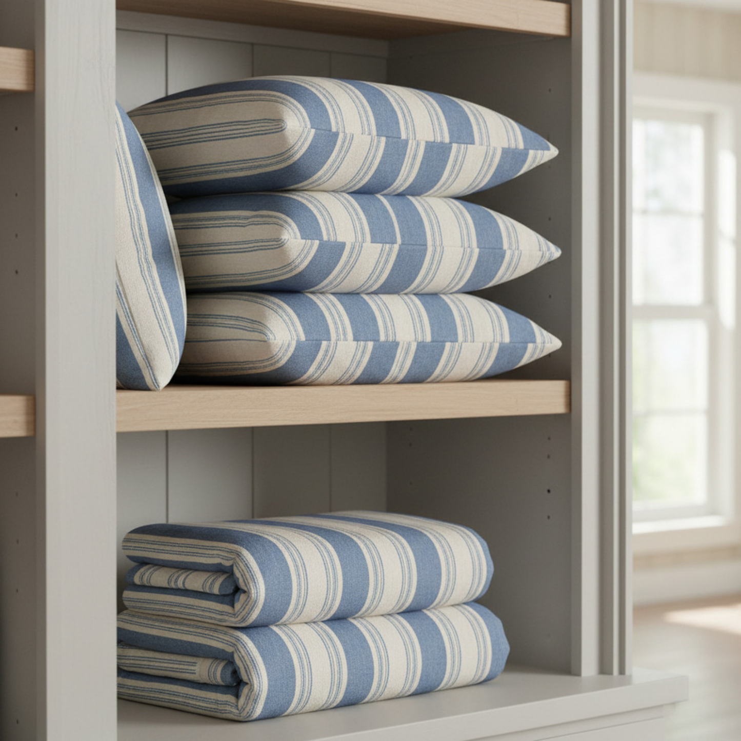 Blue Stripe Coastal Throw Pillowcase | Square Throw Pillow Cover 18x18