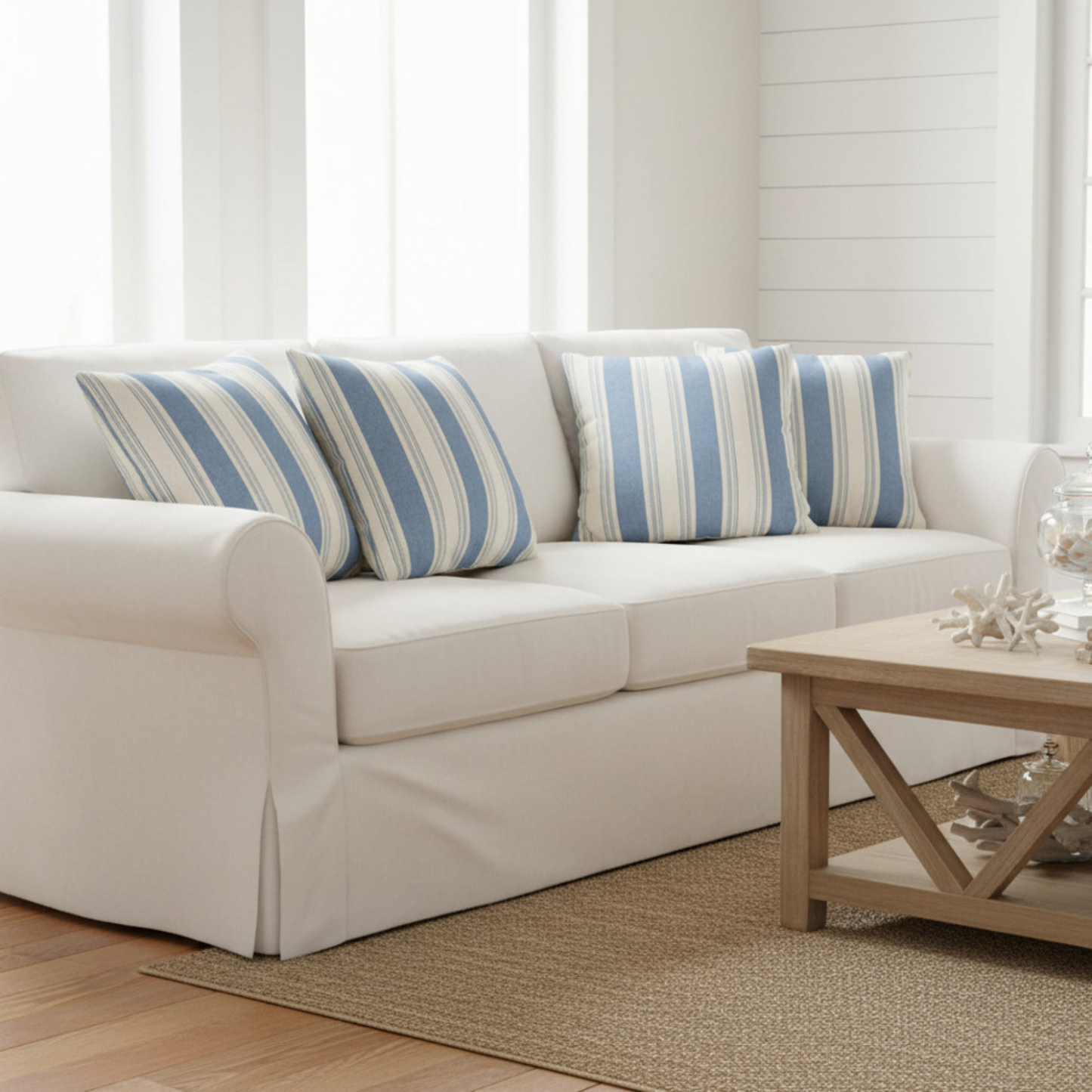 Blue Stripe Coastal Throw Pillowcase | Square Throw Pillow Cover 18x18