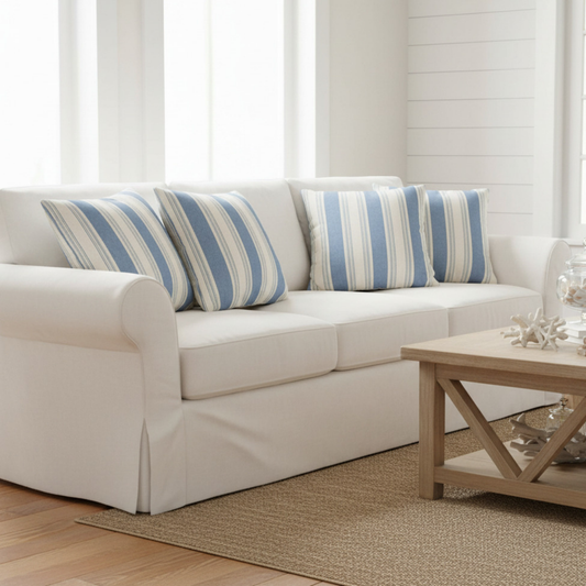 Blue Stripe Coastal Throw Pillowcase | Square Throw Pillow Cover 18x18