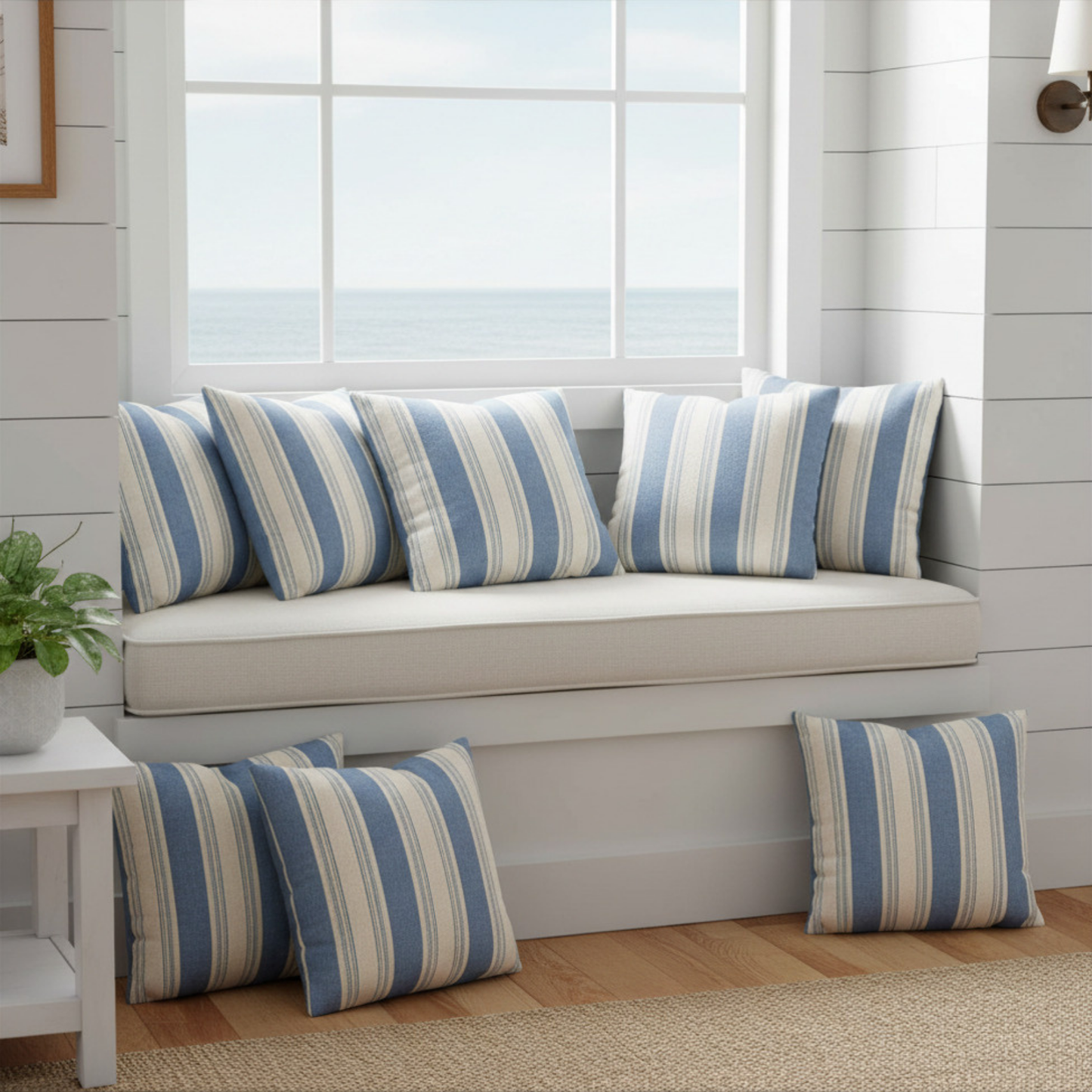 Blue Stripe Coastal Throw Pillowcase | Square Throw Pillow Cover 18x18