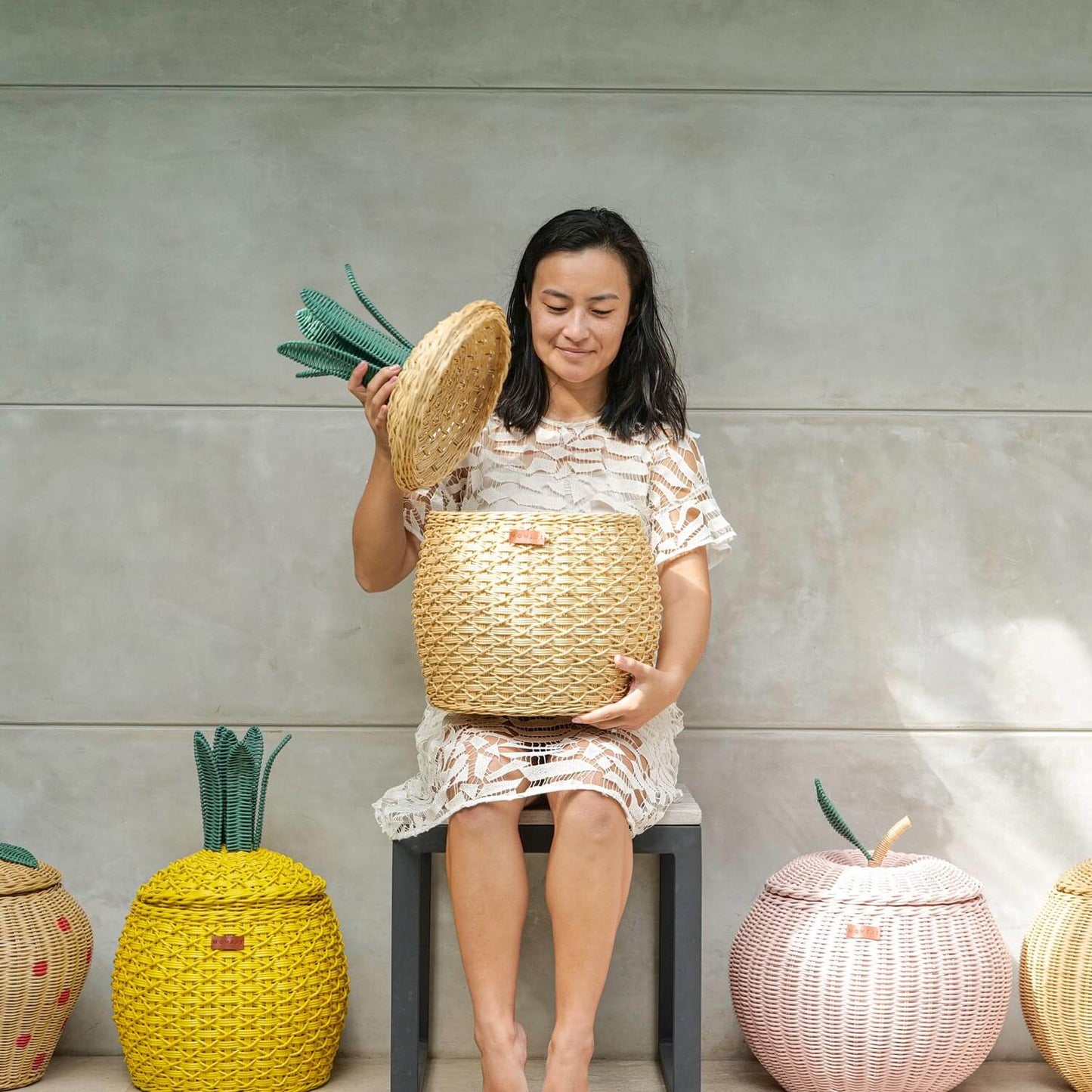Pineapple Rattan Storage Basket Natural - Medium