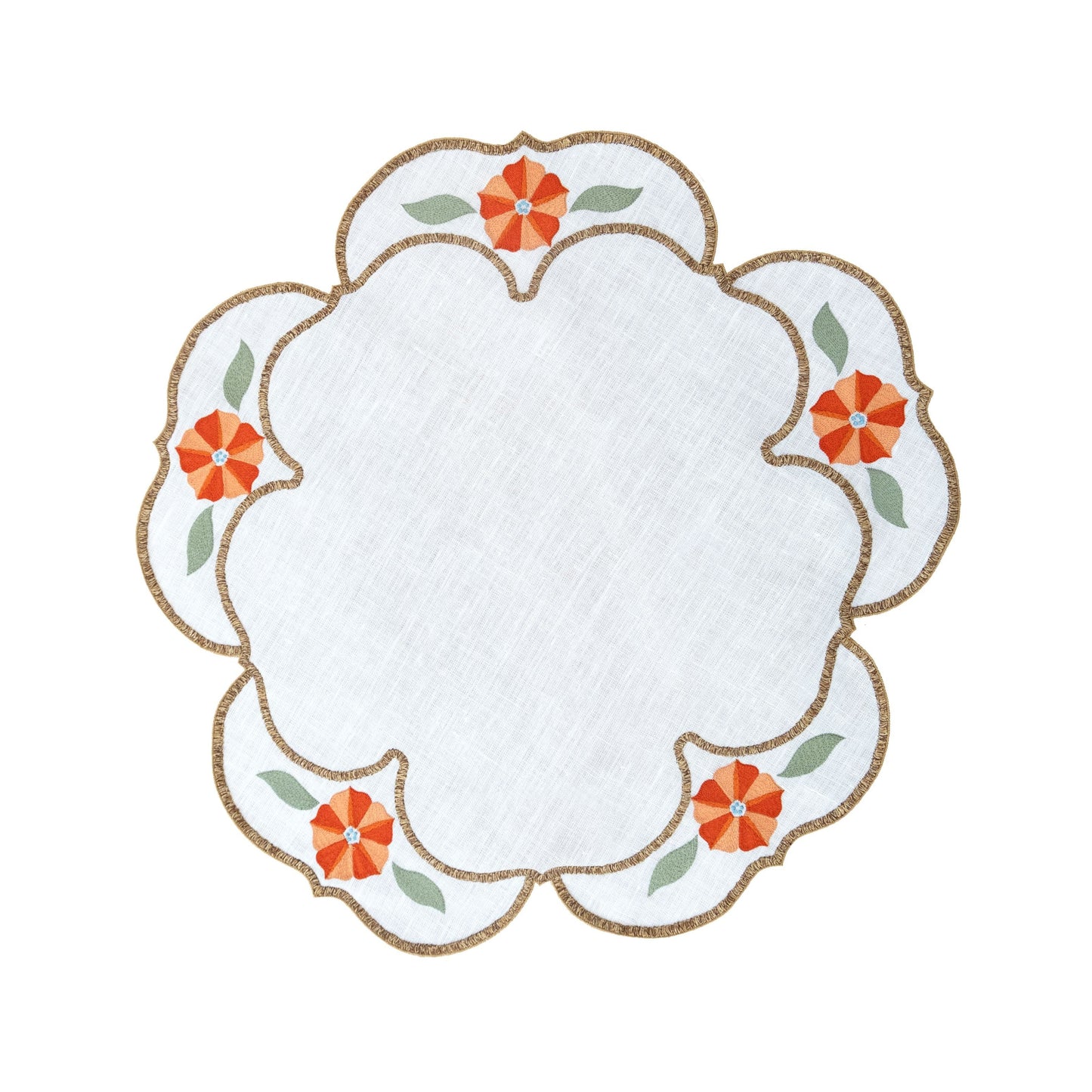 Hand Embroidered Heirloom Petals Placemats 16" round (Set of 4)
