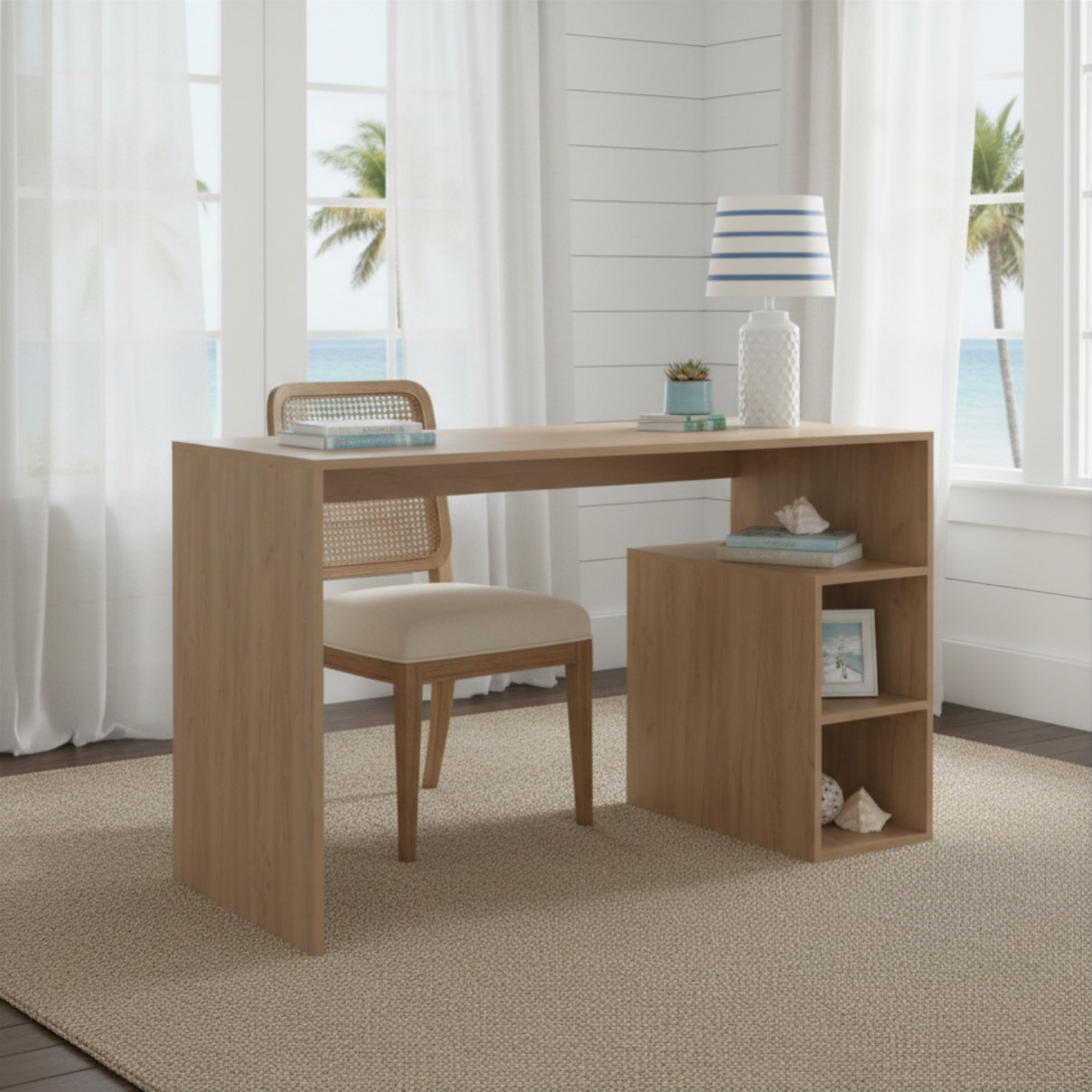 Harbor House Solid 47' Natural Oak Wide Four Shelves Home Office Desk