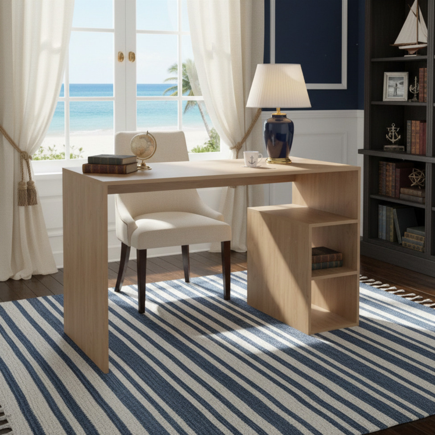 Harbor House Solid 47' Natural Oak Wide Four Shelves Home Office Desk