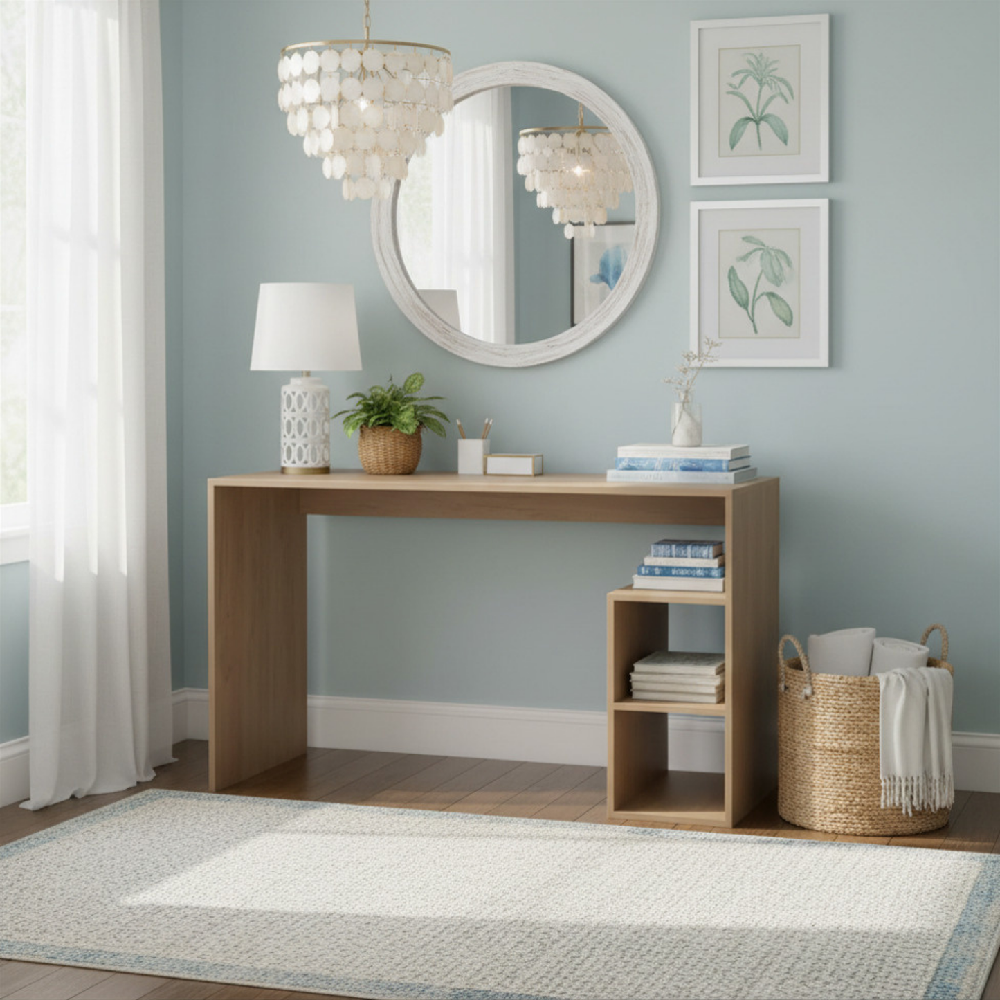 Harbor House Solid 47' Natural Oak Wide Four Shelves Home Office Desk
