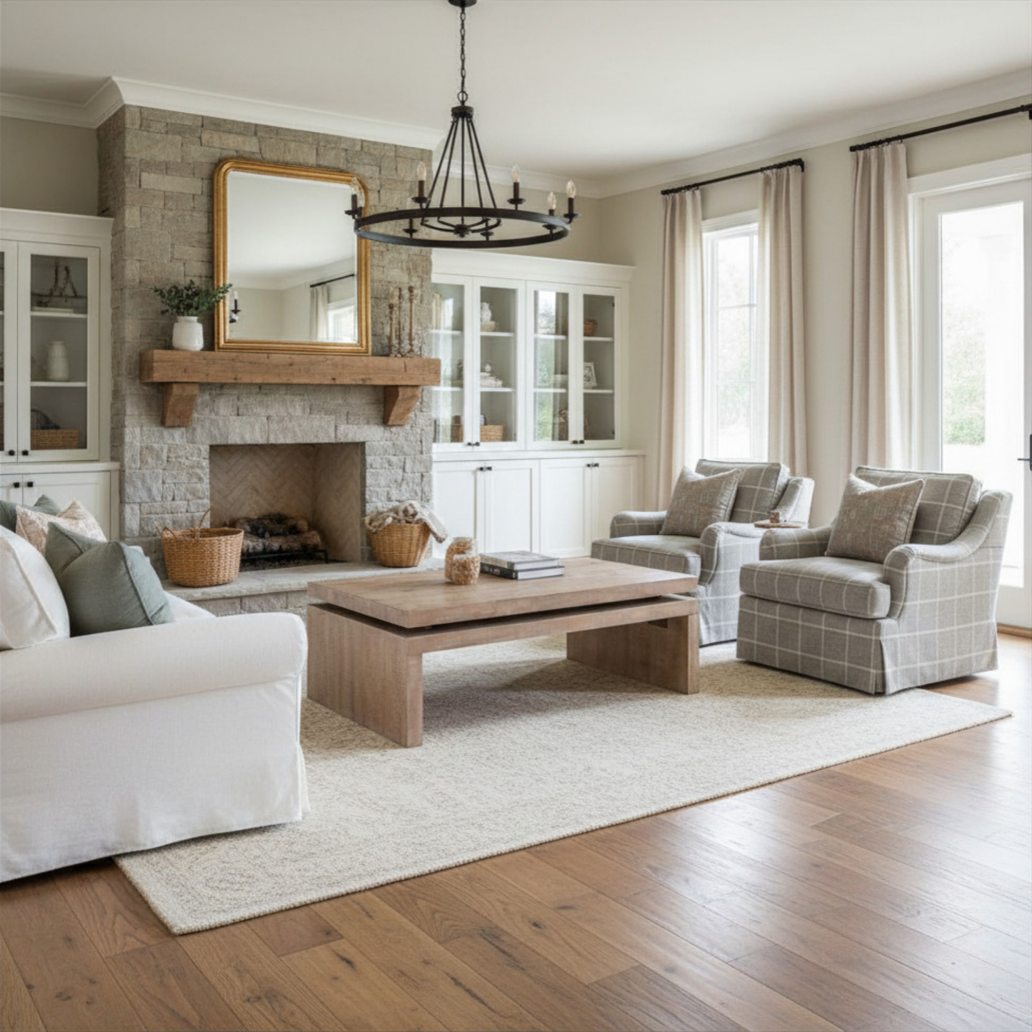 Modern Rustic Oak Wood Coffee Table – Rectangular Living Room Center Table